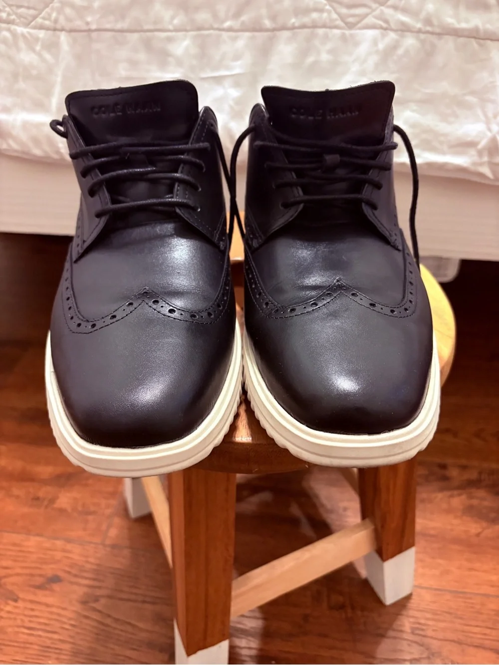 Cole Haan Black Leather Wingtip Derby with White Sole